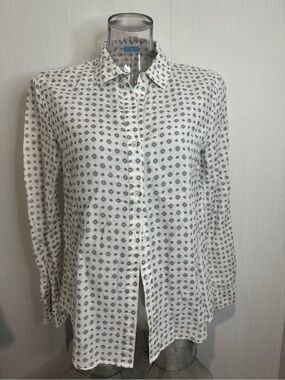 J. McLaughlin Blouse. Size 8. Blue with Teal Print. Linen & Cotton. No flaws!
